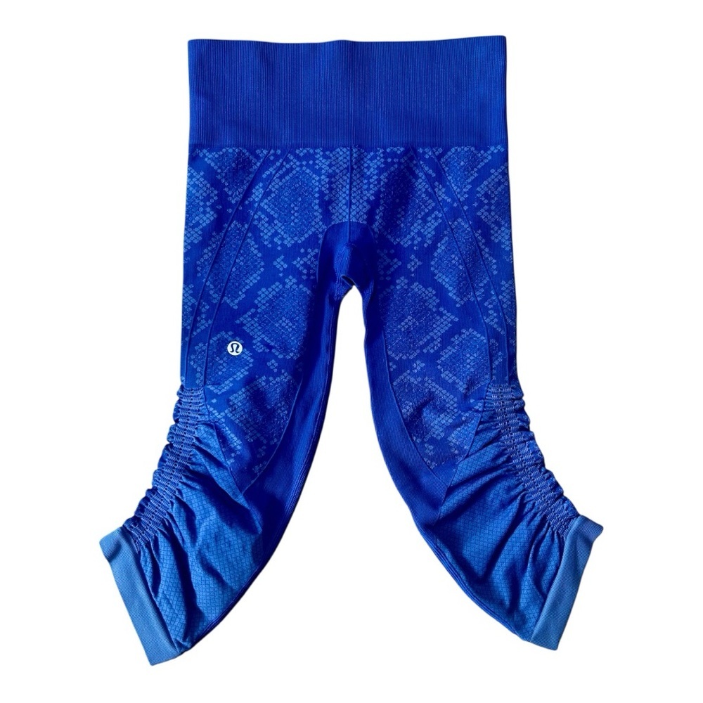Lululemon Athletica Blue Textured Capris/Cropped Scrunch Leggings, Like New Con